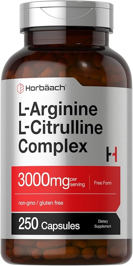 Horbäach L-Arginine L-Citrulline Complex – 3000mg Amino Acid Supplement – Nitric Oxide Booster, Blood Flow & Endurance – Non-GMO, Gluten-Free – 250 Capsules