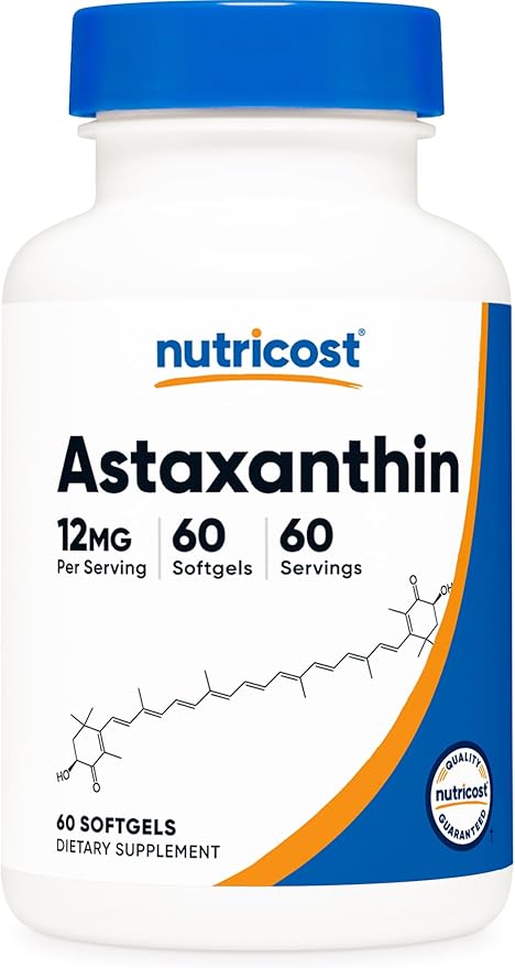Nutricost Astaxanthin 12mg – Natural Microalgae Antioxidant for Skin, Eyes, Joints & Immune Support – Non-GMO, Gluten-Free – 60 Softgels (2 Month Supply)