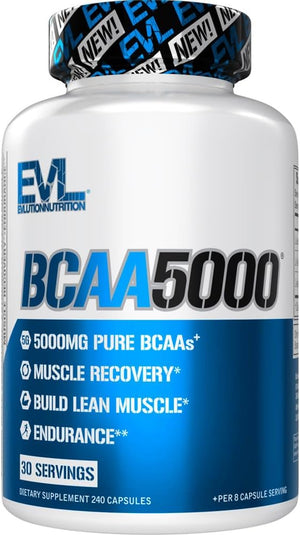 EVL BCAAs Amino Acids Supplement for Men – 2:1:1 Ratio, 5g BCAA Capsules, 30 Servings, Post-Workout Recovery & Lean Muscle Builder