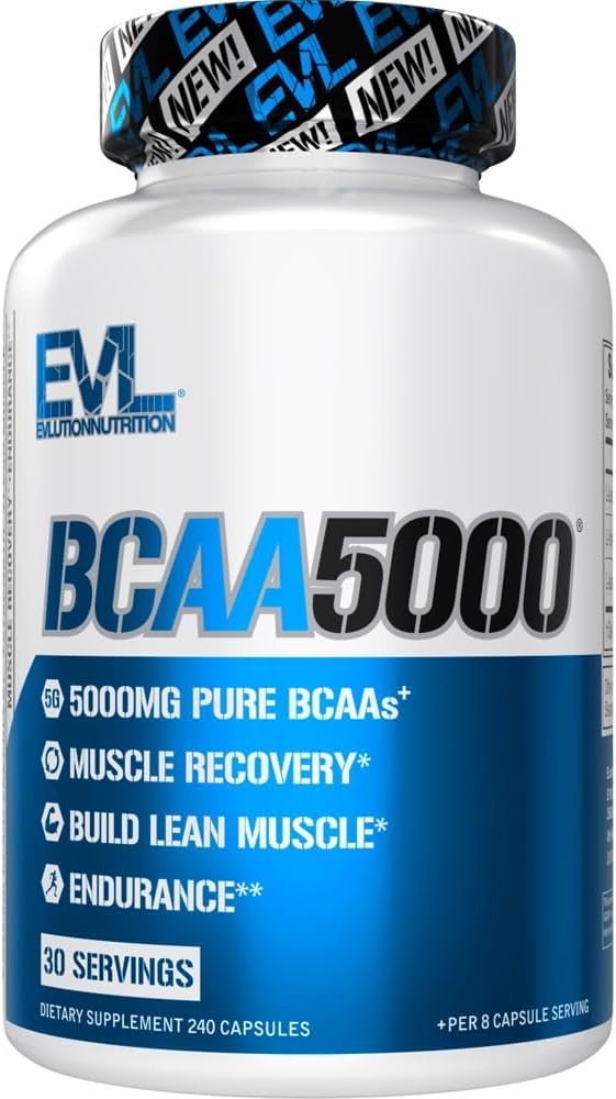 EVL BCAAs Amino Acids Supplement for Men – 2:1:1 Ratio, 5g BCAA Capsules, 30 Servings, Post-Workout Recovery & Lean Muscle Builder
