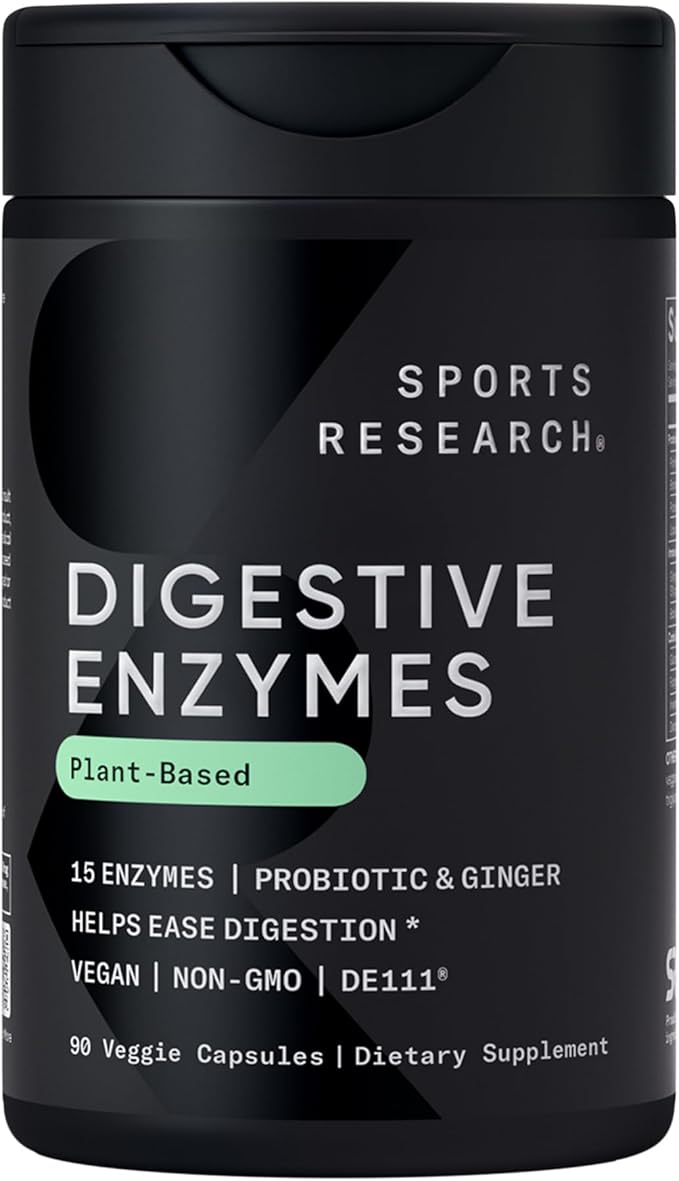 Sports Research Digestive Enzymes with Probiotics & Ginger – Plant-Based Digestion, Bloating Relief & Nutrient Absorption – Vegan, Non-GMO, Gluten-Free – 90 Capsules