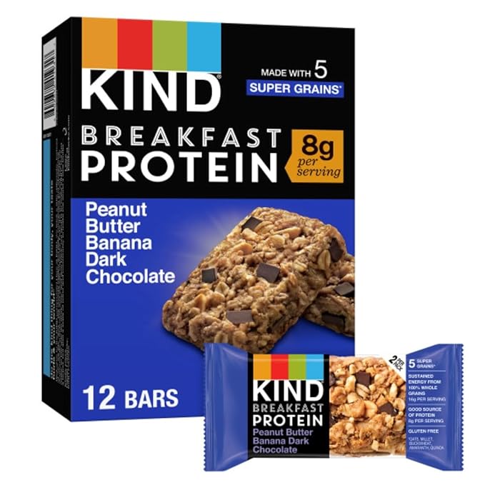 KIND Breakfast Protein Bars – Peanut Butter Banana Dark Chocolate, Gluten-Free, 6 Count, 8g Protein
