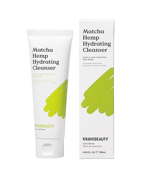 KraveBeauty Matcha Hemp Hydrating Cleanser – Gentle Non-Stripping Daily Face Wash, Vegan, Fragrance-Free, pH Balanced, 4.05 fl oz