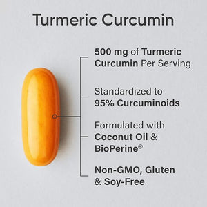 Sports Research Turmeric Curcumin C3 Complex with BioPerine & Coconut Oil – 500mg High Absorption Curcuminoids – Antioxidant & Joint Support – Non-GMO, Gluten-Free – 120 Softgels