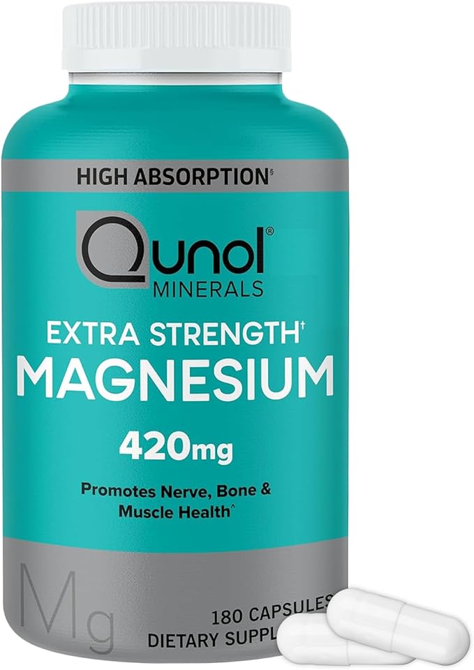 Qunol Magnesium 420mg – High Absorption, Extra Strength Bone & Muscle Support – 180 Capsules