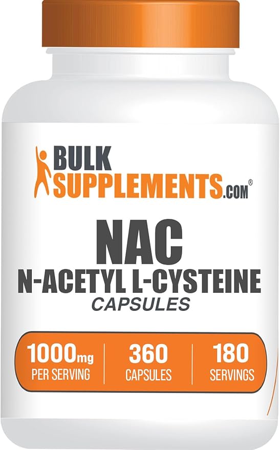 BulkSupplements NAC 1000mg – N-Acetyl L-Cysteine for Immune & Antioxidant Support – Gluten Free – 360 Capsules (180 Servings)