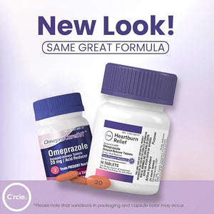 C’rcle Omeprazole 20mg Tablets (84 Count | 6 x 14-Day Courses) – Delayed-Release Acid Reducer for Frequent Heartburn & Acid Reflux – Daily Use Antacid for Long-Lasting Relief