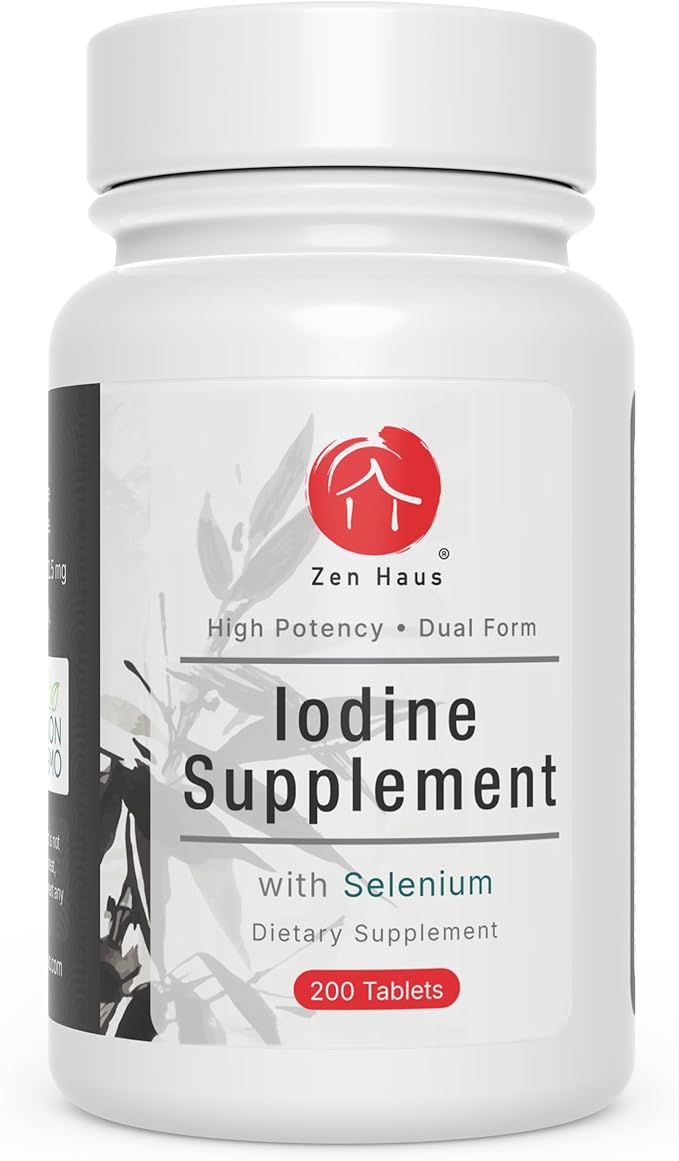 Zen Haus Iodine 12.5mg with Selenium – High Potency Thyroid & Immune Support – 200 Tablets – Compare to Lugol’s