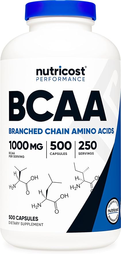 Nutricost BCAA 1000mg Capsules – 2:1:1 Ratio, 500 Capsules (250 Servings), Branched-Chain Amino Acids