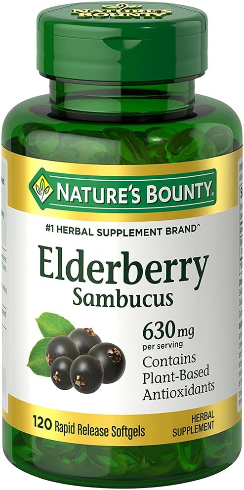 Nature’s Bounty Sambucus Elderberry 630mg – Rapid Release Softgels – Immune Support – Non-GMO, Gluten-Free – 120 Count
