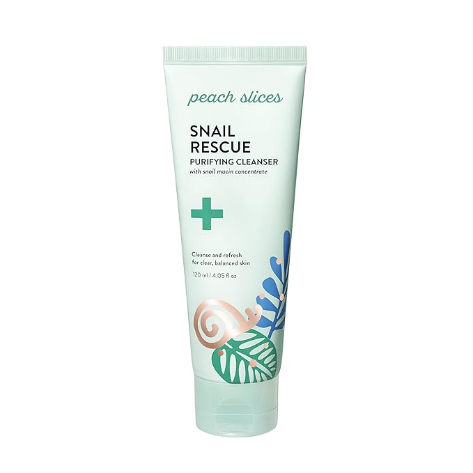 Peach Slices Snail Rescue Cleanser – Gentle Hydrating Korean Face Wash, 4.05oz