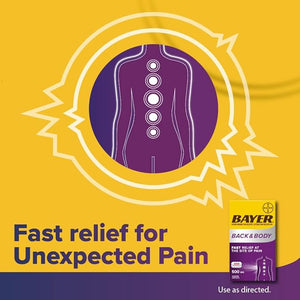 Bayer Extra Strength Aspirin 500mg with Caffeine for Fast Back & Body Pain Relief – Dual Action Formula, 200 Coated Caplets