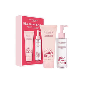 The Face Shop Rice Water Bright Double Cleansing Duo Set with Ceramide – Gentle Face Wash & Pore Control Cleansing Oil – Hydrating, Vegan, Korean Skin Care