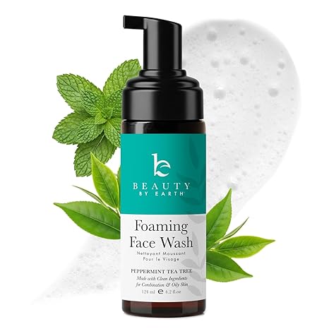 Beauty by Earth Foaming Face Wash – Gentle, Non-Toxic Daily Cleanser for Sensitive & Oily Skin, Natural & Organic, Vegan, Made in USA