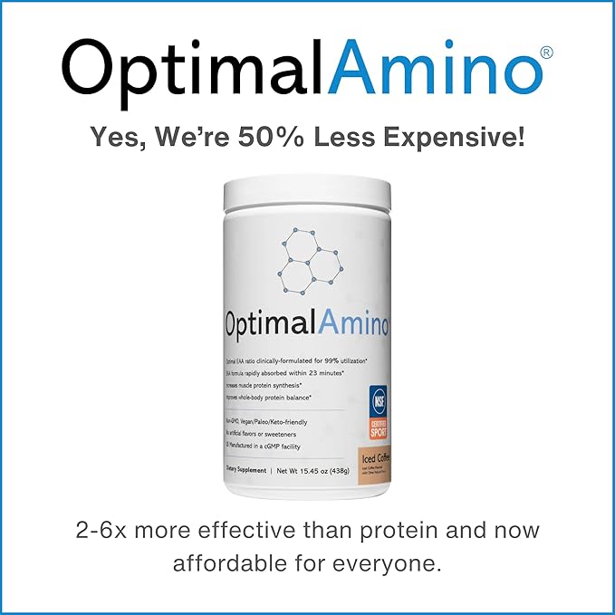 OptimalAmino Essential Amino Acid (EAA) Powder – 99% Utilized, NSF Certified for Sport, Iced Coffee Flavor
