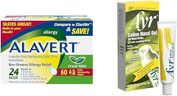 Alavert 24-Hour Allergy Relief & Ayr Saline Nasal Gel Bundle – 60 Tablets + 0.5 oz Gel