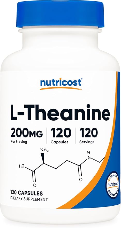 Nutricost L-Theanine 200mg – Double Strength Stress & Focus Support – Non-GMO, Gluten-Free – 120 Capsules