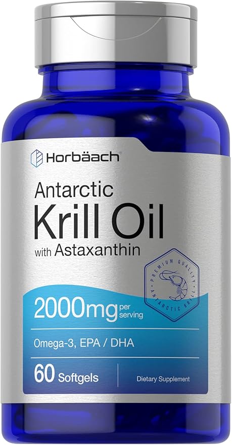 Horbäach Antarctic Krill Oil 2000mg – Omega-3 with EPA, DHA & Astaxanthin – 60 Softgels