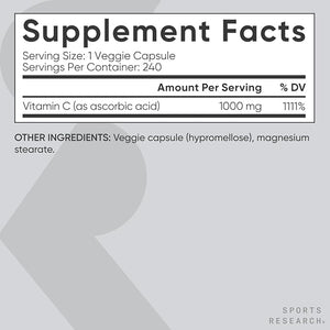 Sports Research Vitamin C 1000mg – Immune & Antioxidant Support – Non-GMO, Vegan – 240 Capsules