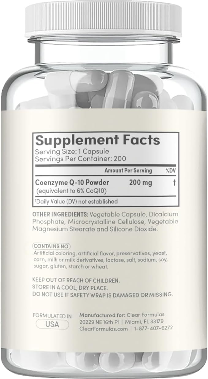 Quick Absorption CoQ10 200mg Ubiquinone – Heart, Energy & Healthy Aging Support – High Stability, Non-GMO, Gluten-Free – 200 Capsules – Made in USA, cGMP Lab