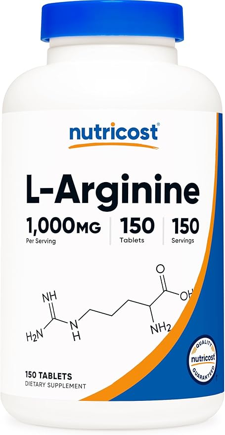Nutricost L-Arginine 1000mg – Double Strength Amino Acid Supplement – Nitric Oxide Booster, Blood Flow & Endurance – Non-GMO, Gluten-Free – 150 Tablets