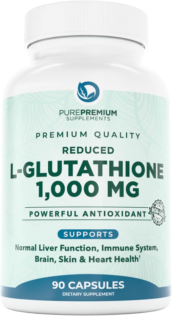 PurePremium Reduced Glutathione 1000mg – Antioxidant for Liver, Brain, Skin & Heart Health – Non-GMO, Gluten-Free – 90 Capsules