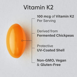Sports Research Vitamin K2 MK7 100mcg – Bone, Heart & Calcium Support – Coconut MCT Oil – Vegan, Non-GMO – 60 Softgels