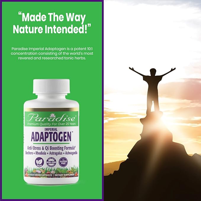 Paradise Herbs Imperial Adaptogens – Ashwagandha, Rhodiola, Astragalus & Ginseng – Stress, Focus & Energy Support – Non-GMO, Vegetarian – 60 Capsules
