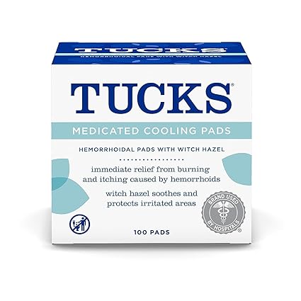 TUCKS Medicated Cooling Pads, 100 Count – Witch Hazel Hemorrhoid Relief & Postpartum Care Wipes