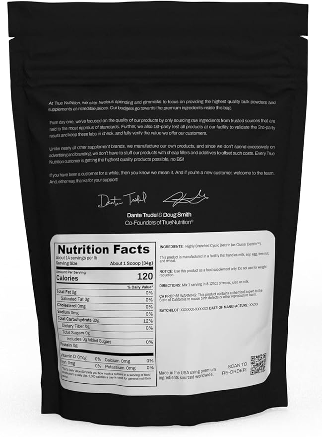 True Nutrition Highly Branched Cyclic Dextrin – Unflavored Carbohydrate Powder, Vegan & Non-GMO, 1 lb
