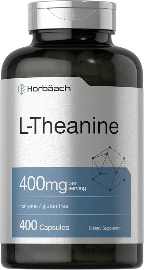 Horbäach L-Theanine 400mg – High Potency Amino Acid Supplement – Stress Relief, Focus & Calm – Non-GMO, Gluten-Free – 400 Capsules (Value Size)