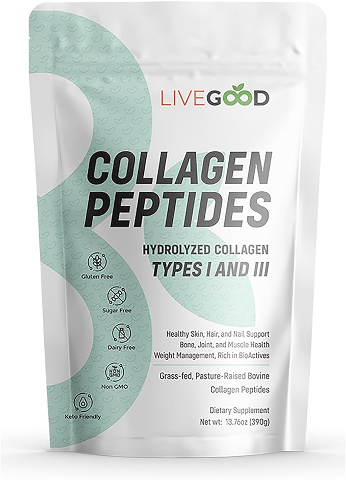 LIVEGOOD Collagen Peptides Powder with Hyaluronic Acid – Hydrolyzed Type I & III Collagen – Unflavored, Keto-Friendly, Non-GMO, Gluten-Free – 30 Servings