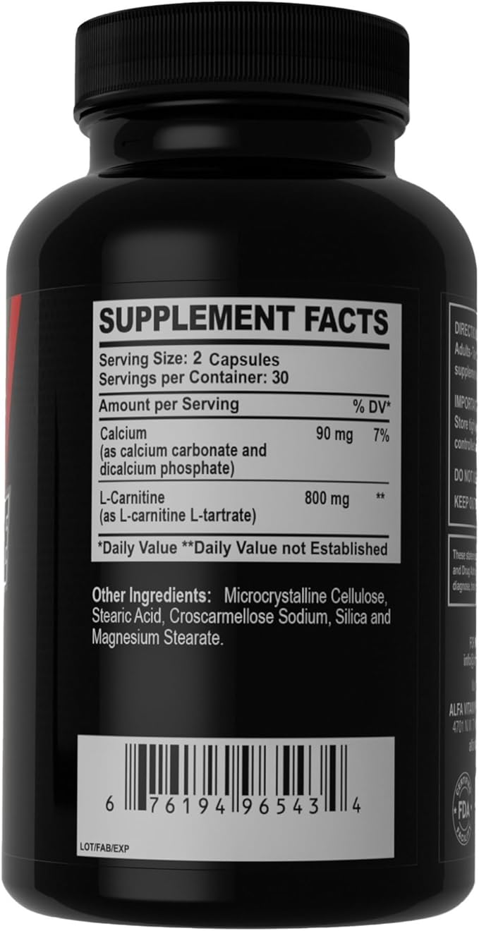 ALFA VITAMINS Maximum L-Carnitine 800mg – Energy & Fitness Support – Fat Metabolism, Muscle Recovery – Non-GMO, Gluten-Free – 2-Pack (120 Capsules)
