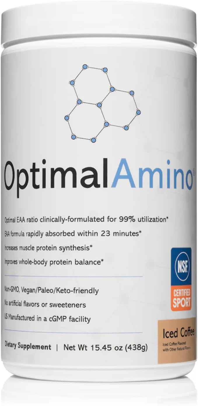 OptimalAmino Essential Amino Acid (EAA) Powder – 99% Utilized, NSF Certified for Sport, Iced Coffee Flavor