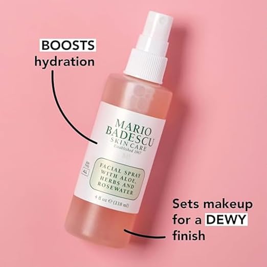 Mario Badescu Facial Spray with Aloe, Herbs & Rose Water – Hydrating Face Mist for All Skin Types, Soothing, Vegan, 4 oz