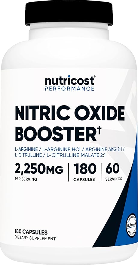 Nutricost Nitric Oxide Booster – 2250mg Muscle Pump, Endurance & Energy Support – 180 Capsules – Gluten-Free, Non-GMO