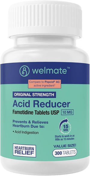 WELMATE Famotidine 10mg Acid Reducer – 300 Tablets – Heartburn & Indigestion Relief, Original Strength