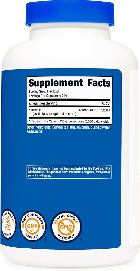 Nutricost Vitamin E 400 IU – Antioxidant, Skin, Heart & Immune Support – 240 Softgels – Non-GMO, Gluten Free