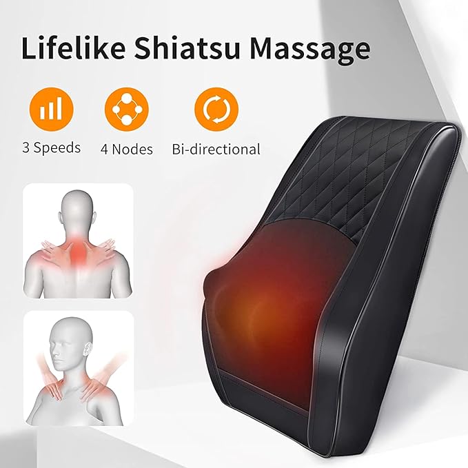 Boriwat Back Massager with Heat, 3D Kneading Massage Pillow, Deep Tissue Pain Relief, Gift for Women Men
