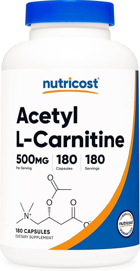 Nutricost Acetyl L-Carnitine (ALCAR) 500mg – Brain & Energy Support – Non-GMO, Gluten-Free – 180 Capsules