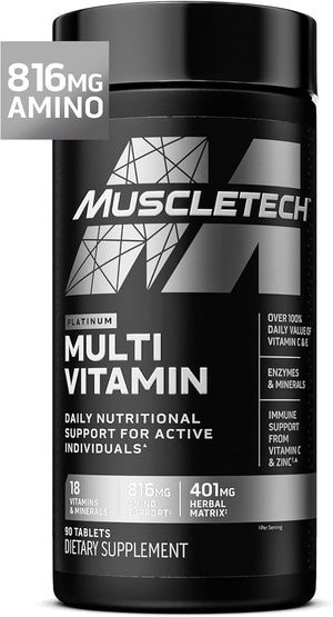 Platinum Multivitamin for Men & Women – Daily Energy, Immune & Workout Support – 18 Vitamins & Minerals – 90 Capsules
