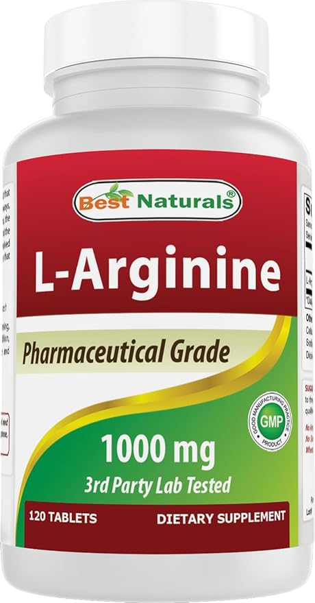 Best Naturals L-Arginine 1000mg – Pharmaceutical Grade Nitric Oxide Booster – Non-GMO, Gluten-Free – 120 Tablets