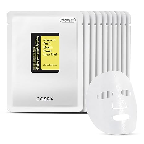 COSRX Snail Mucin Sheet Mask – 10-Pack Hydrating & Repairing Korean Face Masks for Dry, Sensitive Skin – Cruelty-Free, Paraben-Free, with Snail Mucin Serum