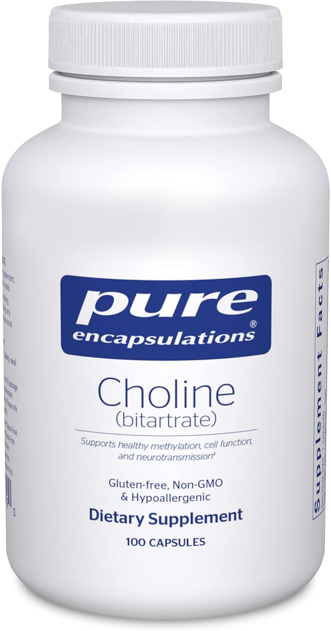 Pure Encapsulations Choline Bitartrate 275mg – Brain, Methylation & Cell Support – Vegan – 100 Capsules