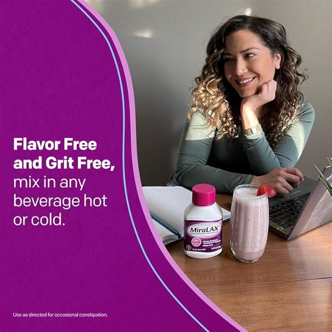 MiraLAX Gentle Constipation Relief Powder with PEG 3350 and Stirrer – Laxative and Stool Softener for Occasional Constipation – 14 Dose