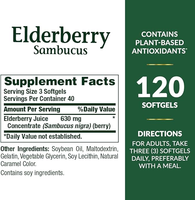 Nature’s Bounty Sambucus Elderberry 630mg – Rapid Release Softgels – Immune Support – Non-GMO, Gluten-Free – 120 Count