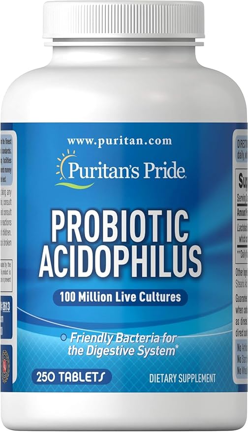 Puritan's Pride Daily Probiotic Acidophilus – 3 Billion CFU for Digestive & Immune Health – Non-GMO, Gluten-Free – 250 Tablets (8-Month Supply)