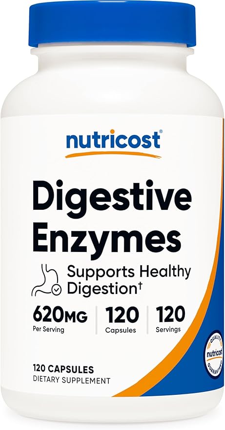 Nutricost Digestive Enzymes 620mg – Complete Digestive Support for Nutrient Absorption & Gut Health – Non-GMO, Gluten-Free – 120 Capsules