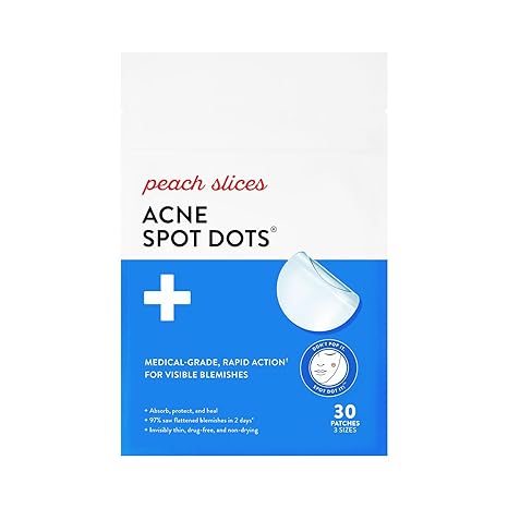 Peach Slices Acne Spot Dots – Hydrocolloid Pimple Patches, 3 Sizes, Vegan, 30 Ct