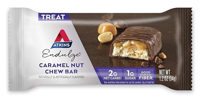 Atkins Endulge Caramel Nut Chew Bar – Low Sugar, High Fiber, Keto Snack Bar, Gluten Free, 10 Count